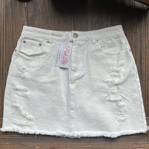New jean skirt, off white, from Pink Lily Boutique